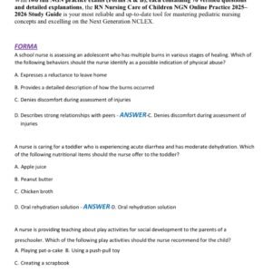 RN NURSING CARE OF CHILDREN NGN ONLINE PRACTICE 2025-2026 FORM A & B EACH FORM CONTAINS EACH 70 NGN QUESTIONS AND CORRECT DETAILED ANSWERS (VERIFIED ANSWERS) |ALREADY GRADED A+ - Image 2