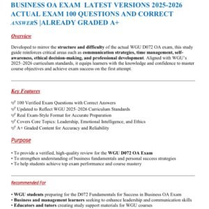 WGU D072 FUNDAMENTALS FOR SUCCESS IN BUSINESS OA EXAM LATEST VERSIONS 2025-2026 ACTUAL EXAM 100 QUESTIONS AND CORRECT ANSWERS |ALREADY GRADED A+ - Image 1
