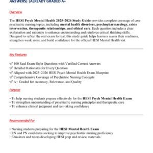 HESI PSYCH MENTAL HEALTH 2025-2026 ACTUAL EXAM 100 REAL EXAM QUESTIONS AND CORRECT DETAILED ANSWERS WITH RATIONALES (VERIFIED ANSWERS) |ALREADY GRADED A+ - Image 1