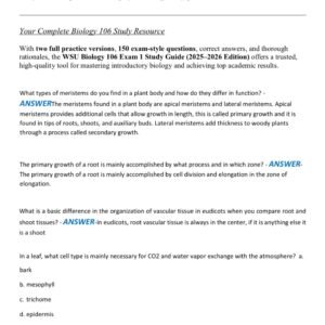 WSU BIOLOGY 106 EXAM 1 ACTUAL EXAM 2 LATEST VERSIONS (VERSION A & B)2025-2026 ACTUAL EXAM 150 QUESTIONS AND CORRECT ANSWERS |ALREADY GRADED A+ - Image 2