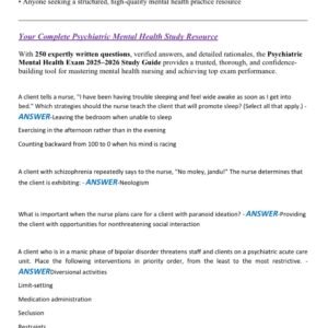 PSYCHIATRIC MENTAL HEALTH EXAM LATEST 2025- 2026 COMPLETE EXAM 250 QUESTIONS AND CORRECT DETAILED ANSWERS|ALREADY GRADED A+ - Image 2