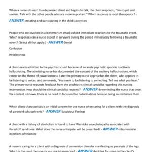 PSYCHIATRIC MENTAL HEALTH EXAM LATEST 2025- 2026 COMPLETE EXAM 250 QUESTIONS AND CORRECT DETAILED ANSWERS|ALREADY GRADED A+ - Image 3