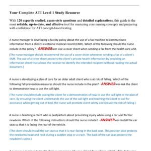 ATI RN CONCEPT BASED ASSESSMENT LEVEL 1 PROCTORED EXAM 2025-2026 ALL 120 QUESTIONS AND CORRECT DETAILED ANSWERWERS WITH EXPLANATIONS//ALREADY GRADED A+ - Image 2