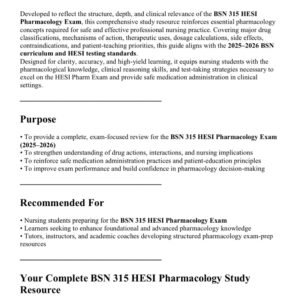 BSN 315 HESI PHARMACOLOGY EXAM VERSIONS LATEST 2025/2026 WITH REAL EXAM PREP QUESTIONS AND CORRECT ANSWERS / BSN 315 HESI PHARM EXAM 2025 (NEWEST)