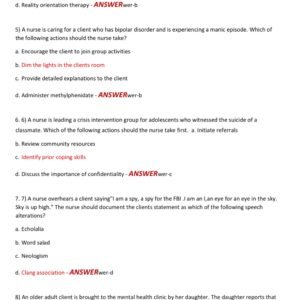 ATI RN MENTAL HEALTH PROCTORED EXAM 2025-2026 TEST BANK /MENTAL HEALTH ATI PROCTORED TEST BANK COMPLETE 220 QUESTIONS AND CORRECT ETAILED ANSWERS|ALREADY GRADED A+ - Image 2