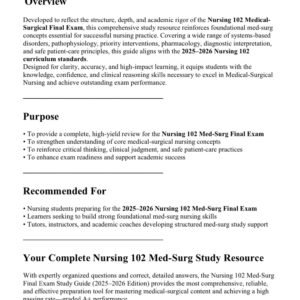 NURSING 102 MED SURGE FINAL EXAM, QUESTIONS AND CORRECT ANSWERS 2025-2026 WITH HIGH PASSING RATE/GRADED A+