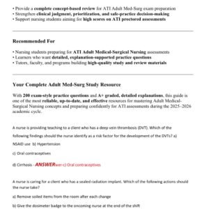 ATI RN ADULT MEDICAL-SURGICAL NURSING 2025- 2026 /RN ADULT MEDICAL SURGICAL NURSING ACTUAL EXAM TEST BANK 200 QUESTIONS AND CORRECT DETAILED ANSWERWERS) |ALREADY GRADED A+ - Image 2