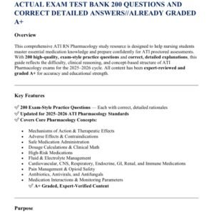 ATI RN PHARMACOLOGY PROCTORED EXAM 2025-2026 /RN PHARMACOLOGY ATI PROCTORED ACTUAL EXAM TEST BANK 200 QUESTIONS AND CORRECT DETAILED ANSWERS//ALREADY GRADED A+