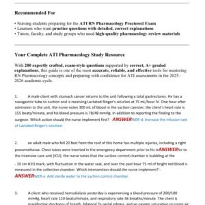 ATI RN PHARMACOLOGY PROCTORED EXAM 2025-2026 /RN PHARMACOLOGY ATI PROCTORED ACTUAL EXAM TEST BANK 200 QUESTIONS AND CORRECT DETAILED ANSWERS//ALREADY GRADED A+ - Image 2