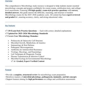 MICROBIOLOGY// MICROBIOLOGY TEST BANK ACTUAL EXAM 2025-2026130 QUESTIONS AND CORRECT ANSWERS ALREADY//ALREADY