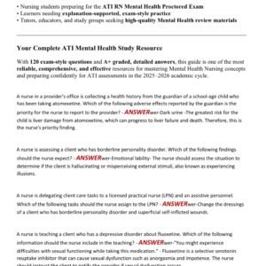 ATI RN MENTAL HEALTH PROCTORED 2025-2026/ RN MENTAL HEALTH ATI PROCTORED EXAM 120 QUESTIONS AND CORRECT ANSWERS)|ALREADY GRADED A+ - Image 2