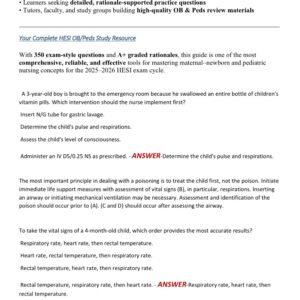 OB PEDS HESI EXIT EXAM 2025-2026 / HESI OB PEDS EXIT TEST BANK EXAM ACTUAL 350 QUESTIONS AND CORRECT DETAILED ANSWERS WITH RATIONALES - Image 2