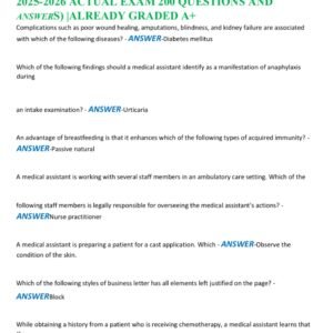 MEDICAL [NHA CCMA] ASSISTANT CERTIFICATION EXAM, PRACTICE EXAM AND STUDY GUIDE LATEST 2025-2026 ACTUAL EXAM 200 QUESTIONS AND ANSWERS) |ALREADY GRADED A+