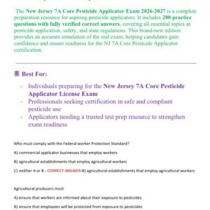 NEW JERSEY 7A CORE PESTICIDE APPLICATOR EXAM 2026- 2027 WITH 200 QUESTIONS AND CORRECT VERIFIED ANSWERS/ NJ 7A CORE APPLICATOR TEST LATEST VERSION (BRAND NEW!!)
