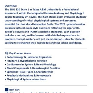 BIOL 320 EXAM 1 – TEXAS A&M UNIVERSITY – DR. TAYLOR – MOST TESTED CONCEPTS WITH VERIFIED A+ ANSWERS (2025 EDITION)