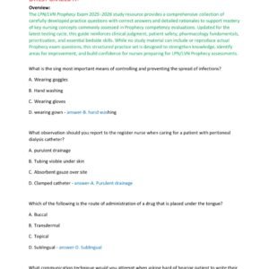 LPN/LVN PROPHECY EXAM QUESTIONS AND CORRECT ANSWERS 2025-2026 LATEST GRADED A+