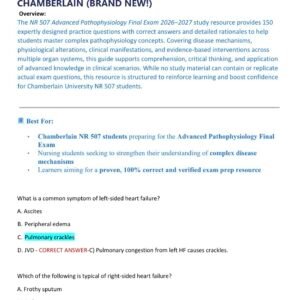 NR 507 FINAL EXAM 2026-2027 LATEST ACTUAL EXAM WITH 150 QUESTIONS AND CORRECT ANSWERS (100% CORRECT VERIFIED ANSWERS) NR 507 ADVANCED PATHOPHYSIOLOGY ACTUAL FINAL EXAM 2025 CHAMBERLAIN (BRAND NEW!)
