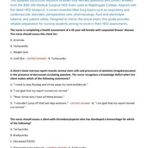 BSN HESI 266 Med Surg Exam | 2025/2026 Edition | Nightingale College | Real Exam 100 Q&A