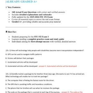 ITE 152 EXAM 1, PRACTICE EXAM AND STUDY GUIDE NEWEST 2025-2026 ACTUAL EXAM 140 QUESTIONS AND CORRECT DETAILED ANSWERS (VERIFIED ANSWERS) |ALREADY GRADED A+