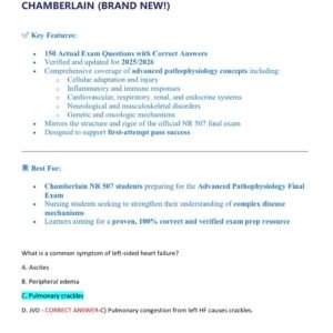 NR 507 FINAL EXAM 2025-2026 LATEST ACTUAL EXAM WITH 150 QUESTIONS AND CORRECT ANSWERS (100% CORRECT VERIFIED ANSWERS) NR 507 ADVANCED PATHOPHYSIOLOGY ACTUAL FINAL EXAM 2025 CHAMBERLAIN (BRAND NEW!)